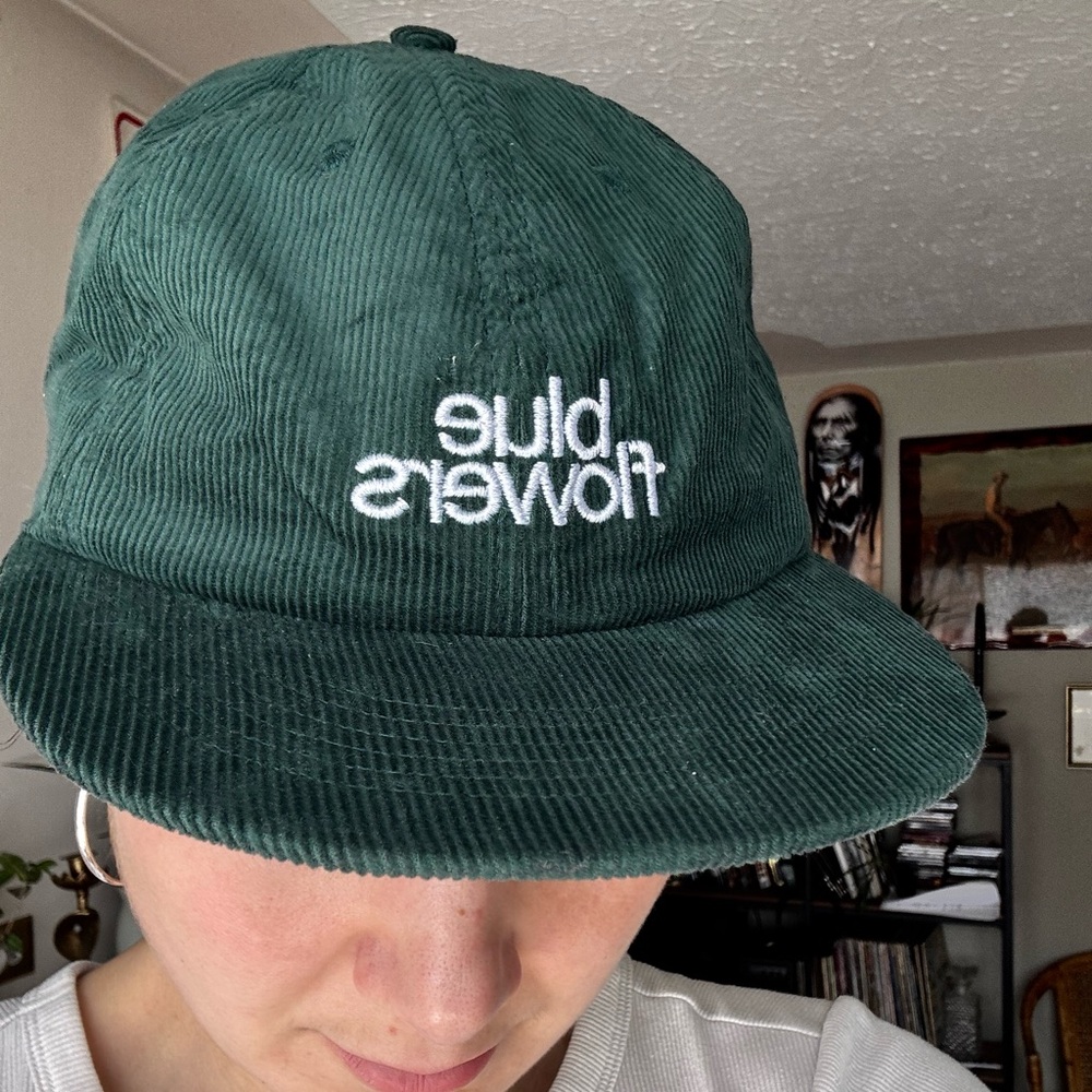 Blue Flowers Green Corduroy Hat